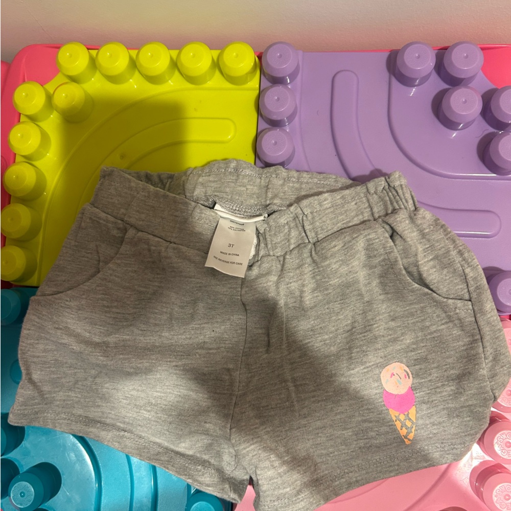 Gray Kids Shorts with Ice Cream Print